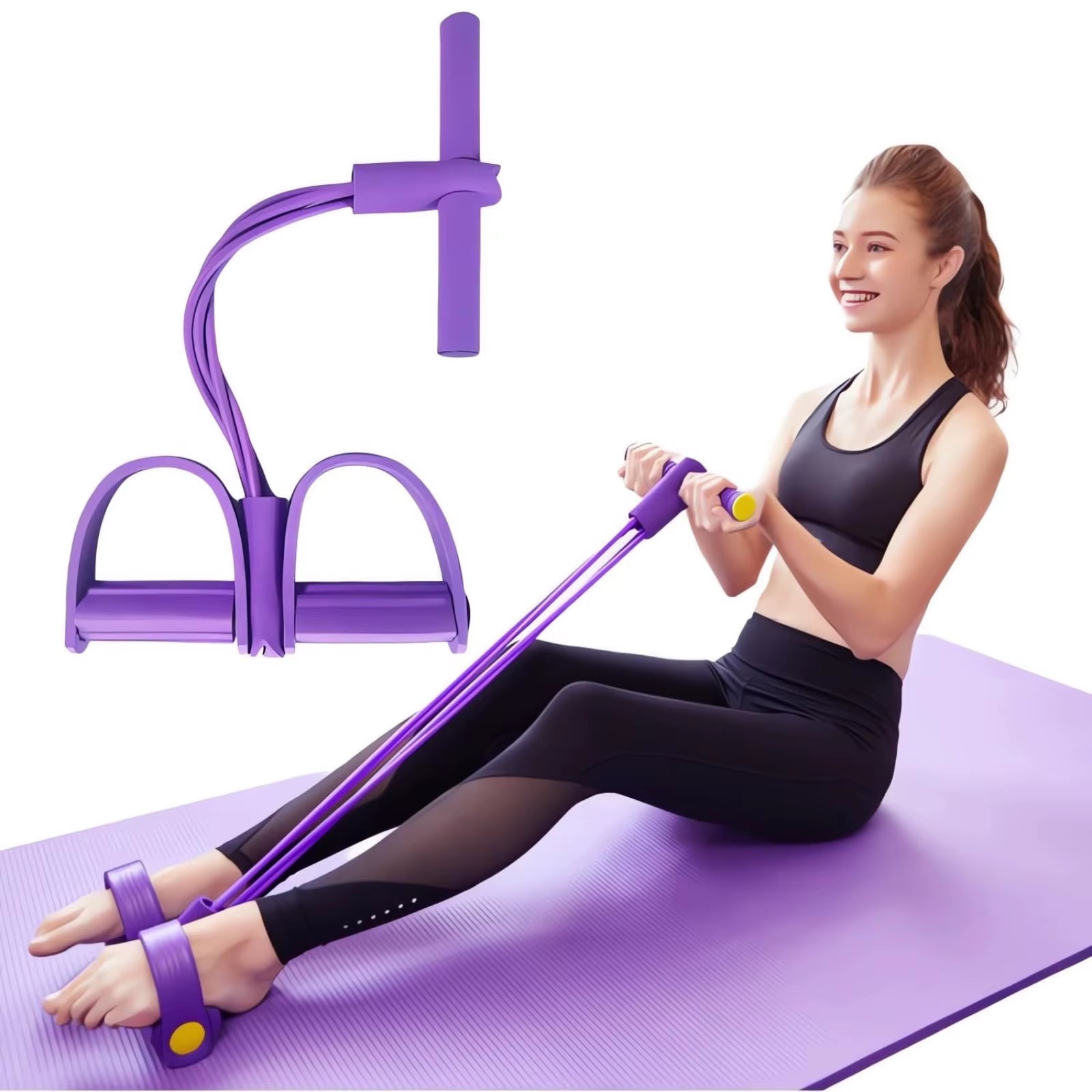 Four-Tube Pedal Tensioner Multi-Functional Household Fitness Equipment Yoga Abdominal Strengthening Elastic Band Tension Rope