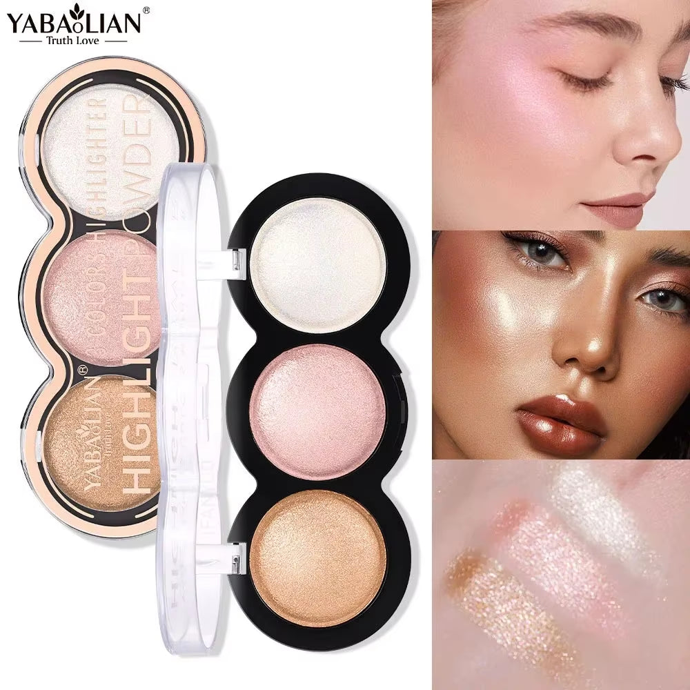 3 Colors High Gloss Highlighters Palette Makeup Face Brighten Contour Blush Waterproof Shimmer Powder Body Illuminator Cosmetics