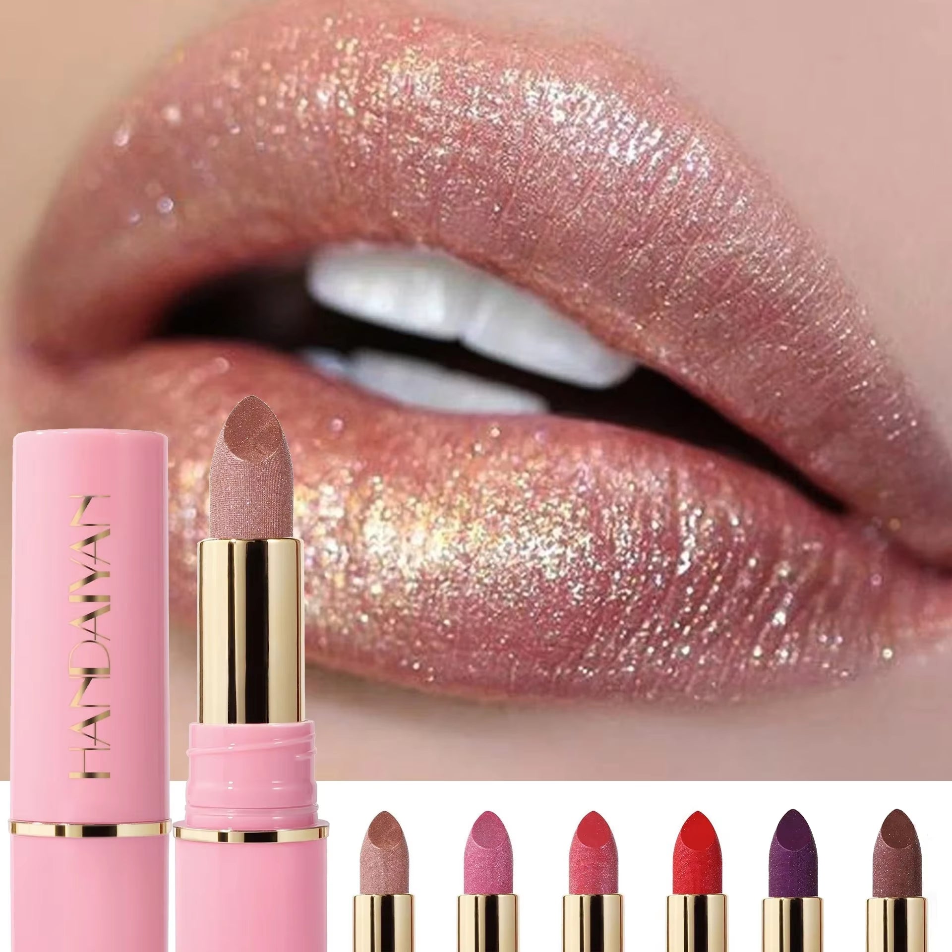 8Colors Matte Glitter Lipstick Waterproof Long Lasting Diamond Pearlescent Metallic Purple Sparkling Lip Stick Makeup Cosmetic