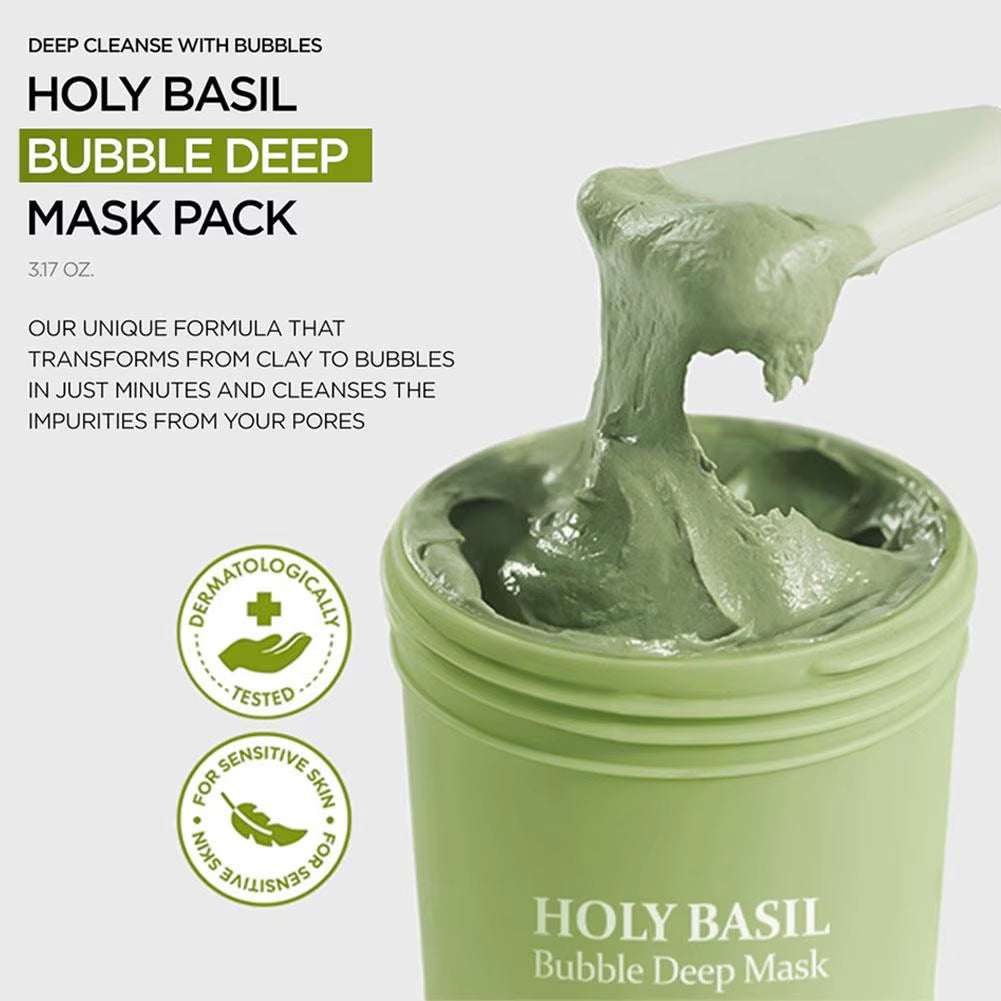 Korean Carbonic Acid Holy Basil Bubble Facial Mask Exfoliating Deep Cleansing Remove Blackhead Shrink Pore Oil Control Skin Care