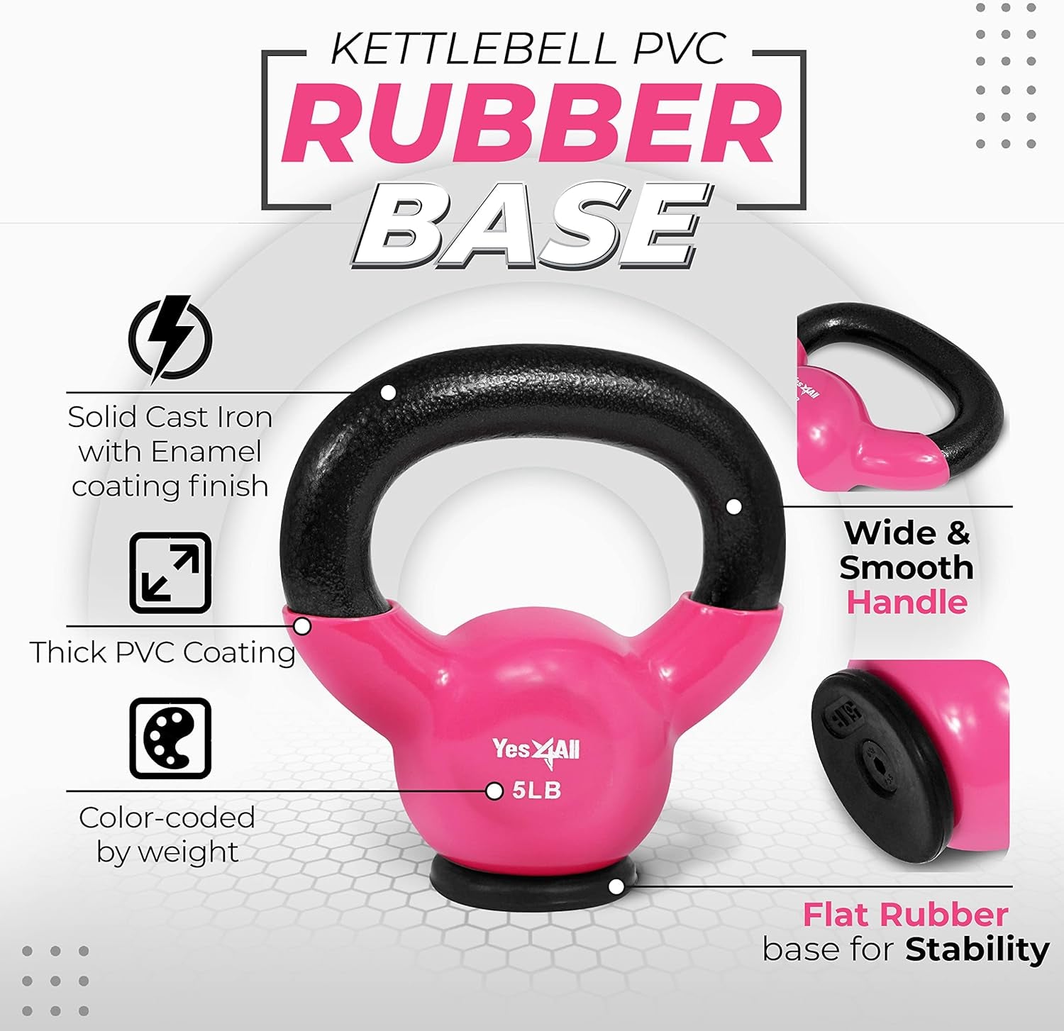 Kettlebells Rubber Base, Kettlebell Set for Women, Strength Training Kettlebells Weights (10-65 Lbs)