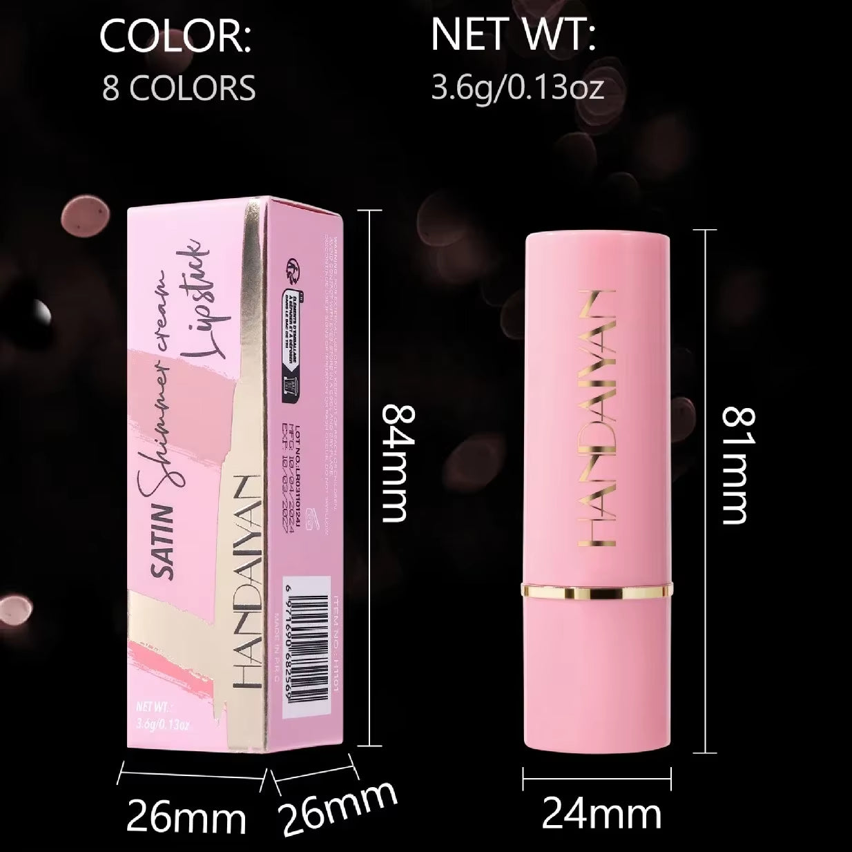 8Colors Matte Glitter Lipstick Waterproof Long Lasting Diamond Pearlescent Metallic Purple Sparkling Lip Stick Makeup Cosmetic