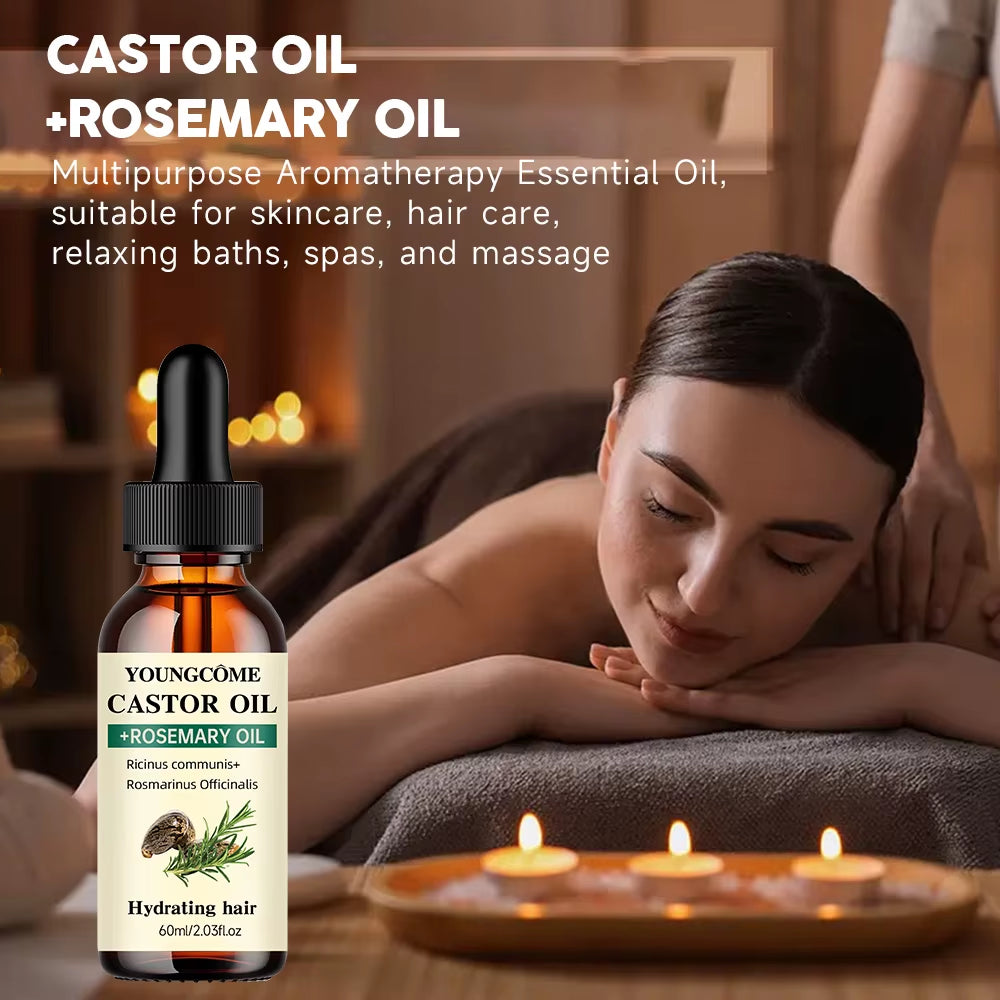 Mix Castor Oil and Rosemary Oil for Hair Growth Enhances Hair Thickness and Shine, Reduce Hair Loss and Split Ends Hair Care Oil