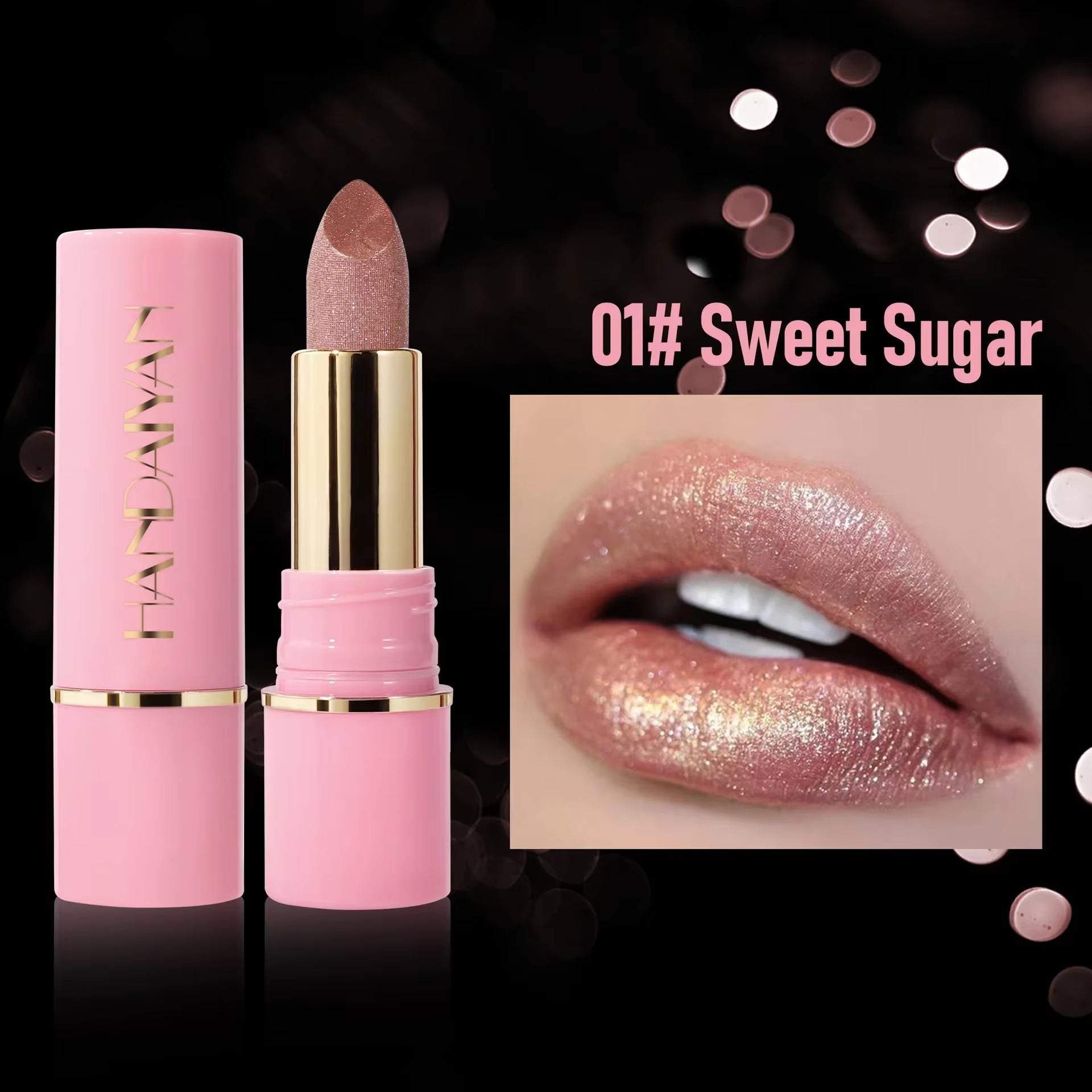 8Colors Matte Glitter Lipstick Waterproof Long Lasting Diamond Pearlescent Metallic Purple Sparkling Lip Stick Makeup Cosmetic