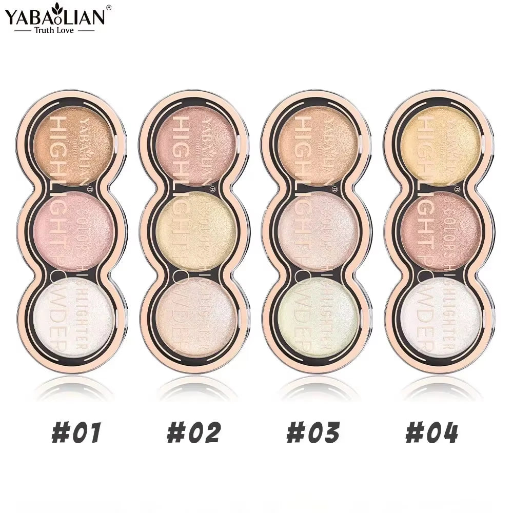 3 Colors High Gloss Highlighters Palette Makeup Face Brighten Contour Blush Waterproof Shimmer Powder Body Illuminator Cosmetics