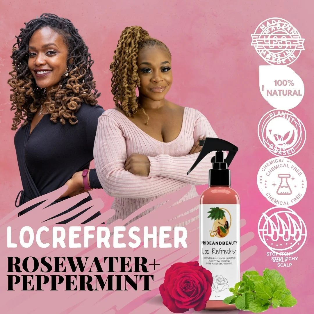 Loc Refresher Spray with Rosewater & Peppermint Natural Dreadlock Spray for Hair Growth, Moisture & Scalp Care – 4 Fl Oz
