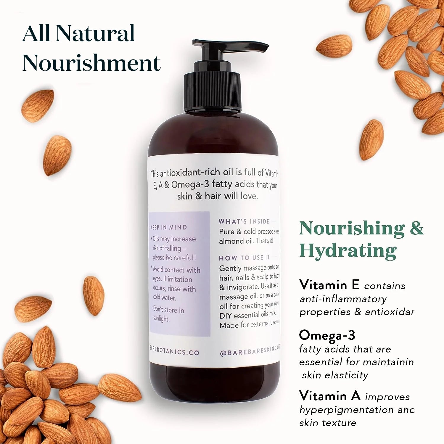 Sweet Almond Oil Body Oil | 16 Oz (LARGE) | Pure & Cold-Pressed