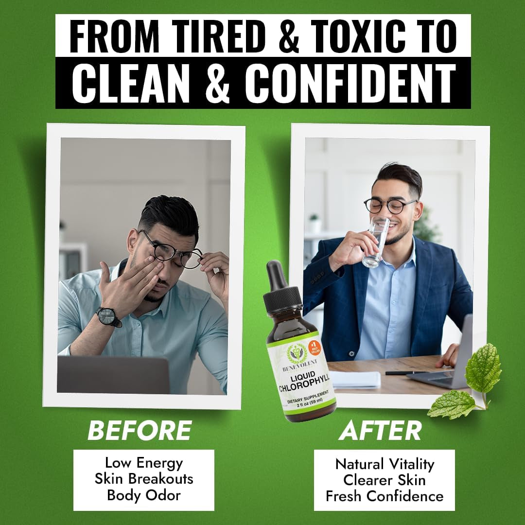 Chlorophyll Supplement, Detox & Immune Support, Internal Deodorizer - Liquid Drops, Natural Mint Flavor, 4 Month Supply, 59Ml