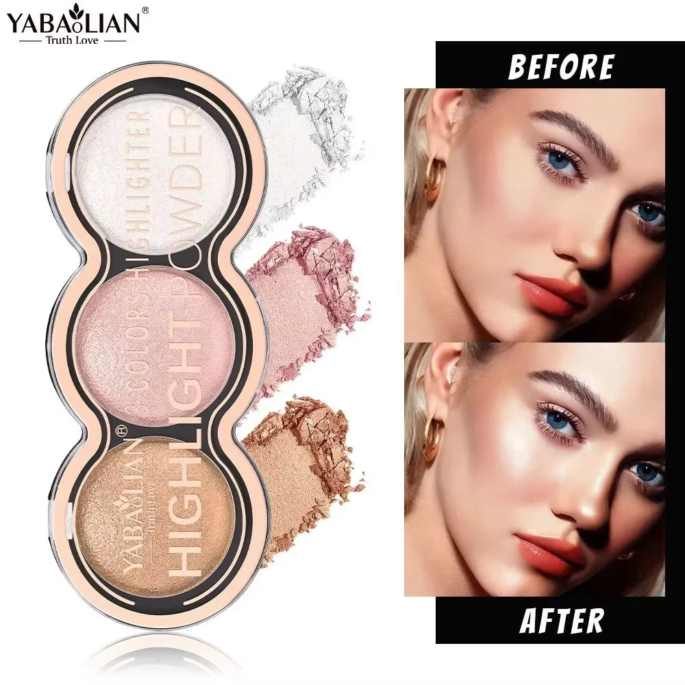 3 Colors High Gloss Highlighters Palette Makeup Face Brighten Contour Blush Waterproof Shimmer Powder Body Illuminator Cosmetics
