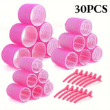 30Pcs Heatless Hair Styling Kit with Self-Grip Rollers 18Pcs 12Pcs Clips DIY Easy to Use Hair Care Beauty Tools for Natural Wave