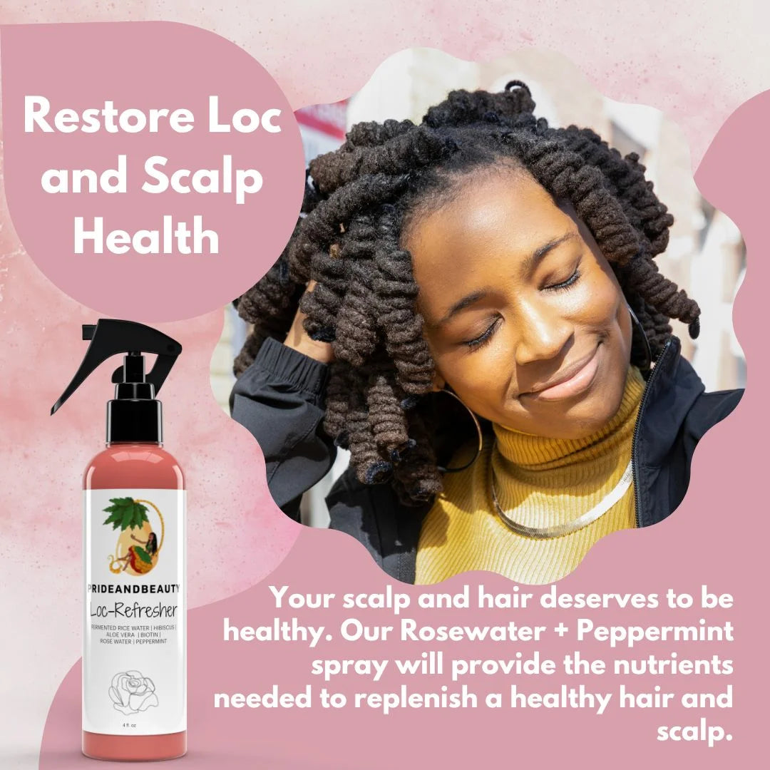 Loc Refresher Spray with Rosewater & Peppermint Natural Dreadlock Spray for Hair Growth, Moisture & Scalp Care – 4 Fl Oz
