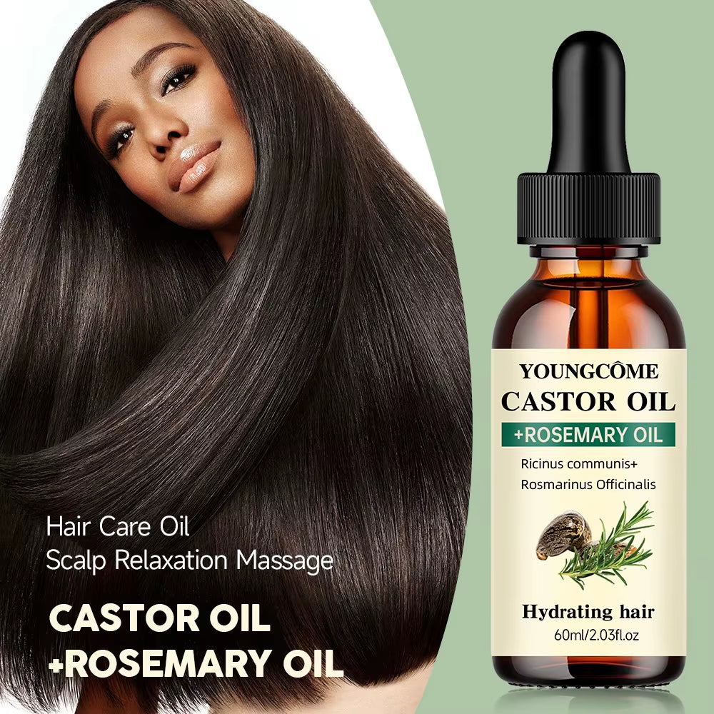 Mix Castor Oil and Rosemary Oil for Hair Growth Enhances Hair Thickness and Shine, Reduce Hair Loss and Split Ends Hair Care Oil