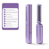 Straight Hair Comb Electric Hot Comb 2 in 1 Upgrade Version Wireless Hair Straightener and Curler USB Charging