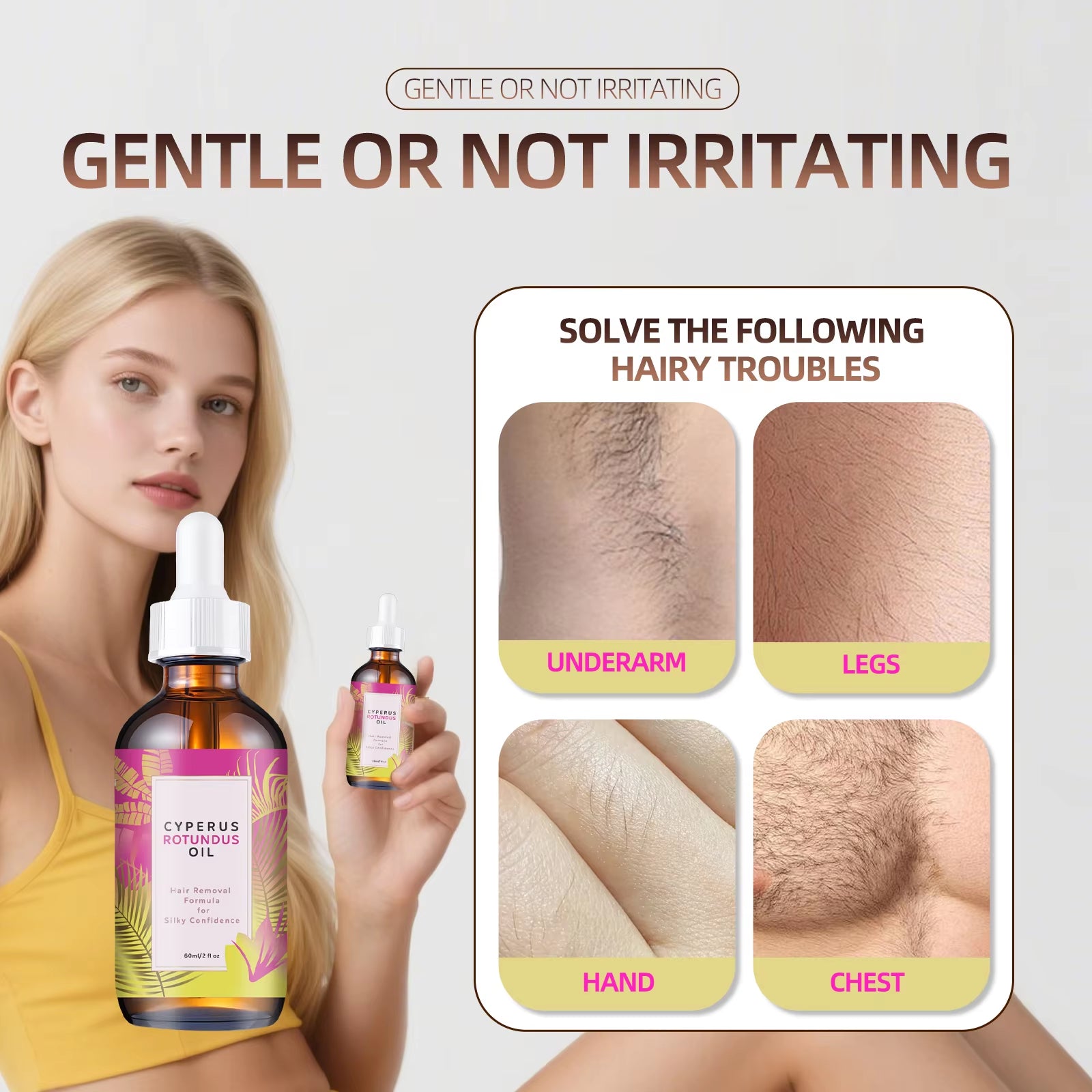 Multi-Action Hair Reduction Oil 60Ml - Natural Jojoba & Almond Blend for Softer Skin & Gentler Hair Growth on Face & Body.