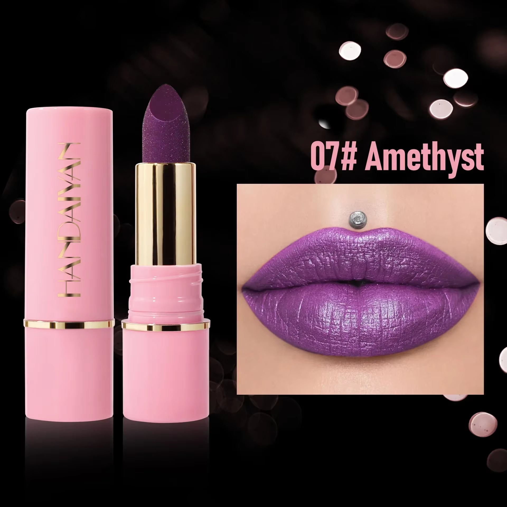 8Colors Matte Glitter Lipstick Waterproof Long Lasting Diamond Pearlescent Metallic Purple Sparkling Lip Stick Makeup Cosmetic