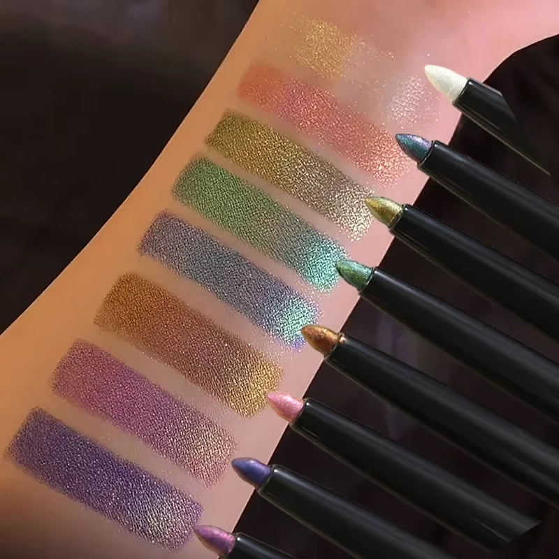 Glitter Metallic Eye Shadow Liner Pencil Waterproof Shiny Chrome Eyeliner Pearl Green Gold Purple Lying Silkworm Pen Makeup Tool