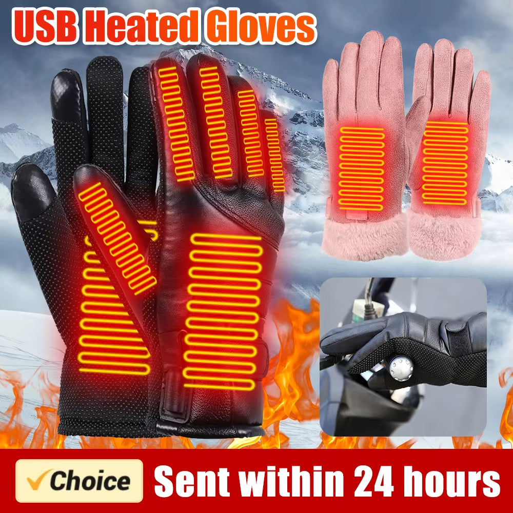 USB Electric Heated Gloves Outdoor Thermal Gloves Hand Warmer Winter Ski Gloves Motorcycle Heated Gloves Waterproof Touch Screen