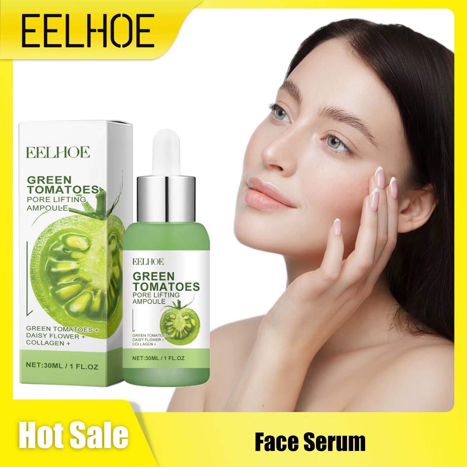 Green Tomato Pore Lifting Ampoule for Shrink Pores Dull Skin Smoothing Nourish Facial Contour Firming Face Hyaluronic Acid Serum