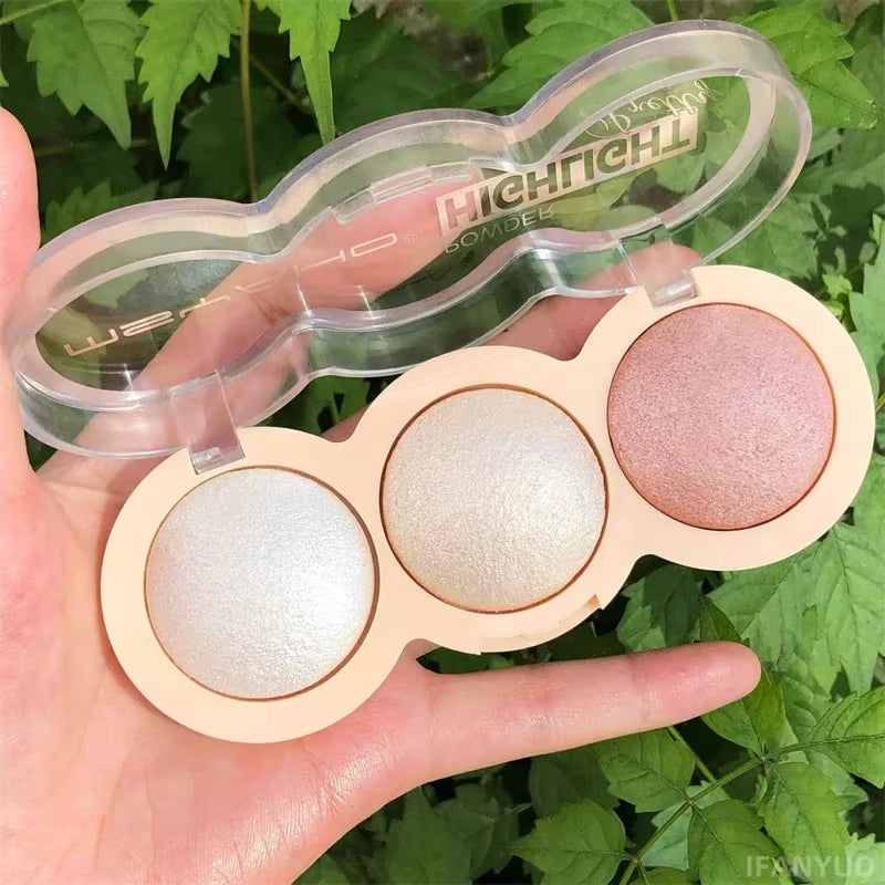 3 Colors High Gloss Highlighters Palette Makeup Face Brighten Contour Blush Waterproof Shimmer Powder Body Illuminator Cosmetics