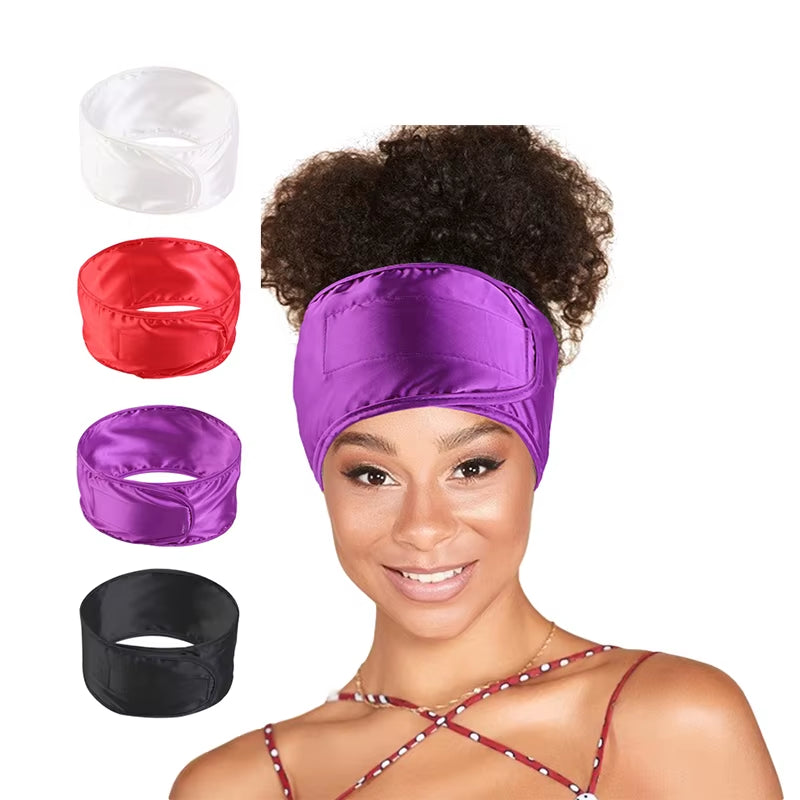 New Women Soft Silky Satin Headband Adjustable Sports Hairband Yoga Spa Bath Shower Wash Face Make up Cosmetic Wide Head Band
