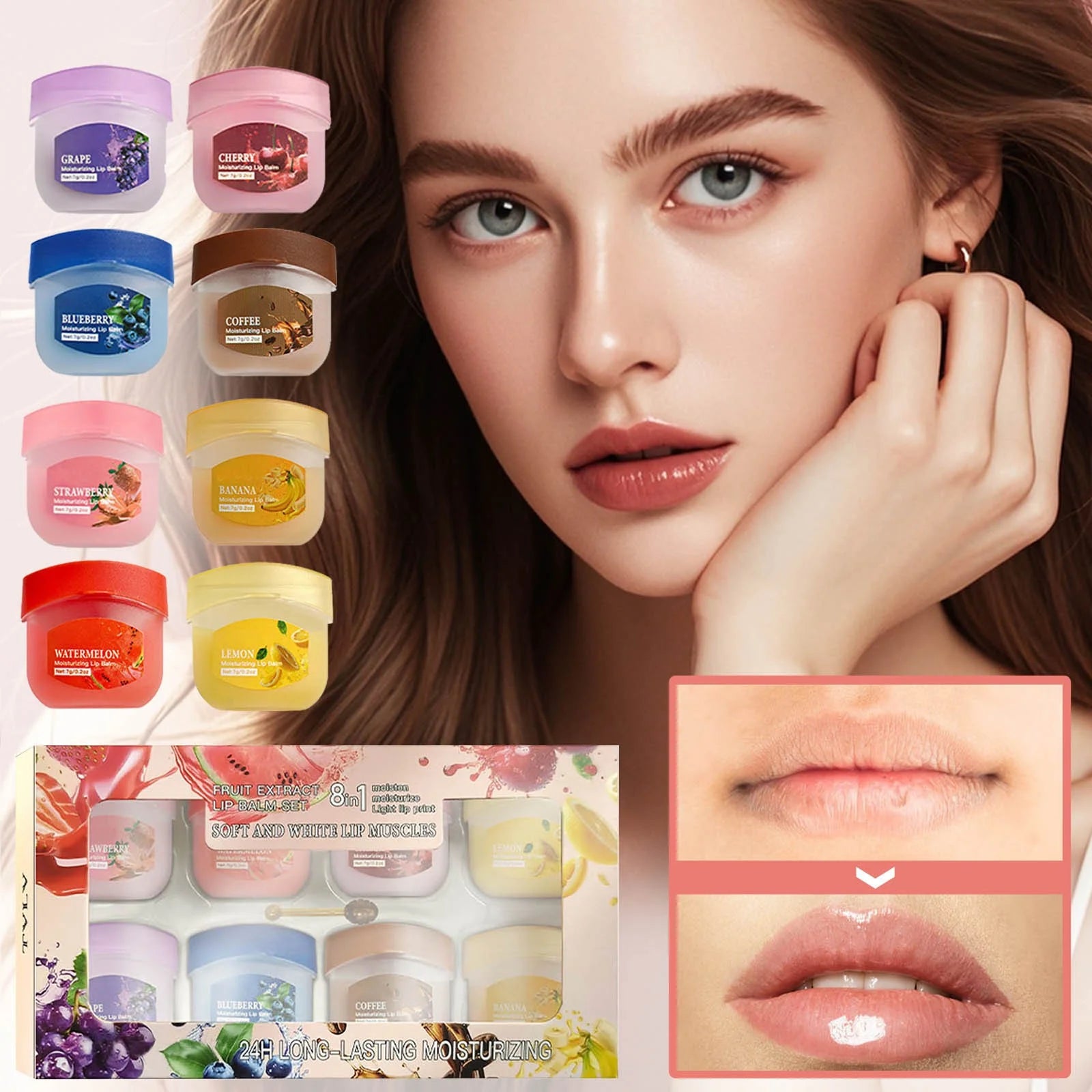 Lip Balm Set,8Pcs Fruit Flavored Lip Care Set,Worthwith Admd Lip Balm Set,Mini Lip Balm anti Chapping Lip Mmoisturizers,Moisturizing & Repairing