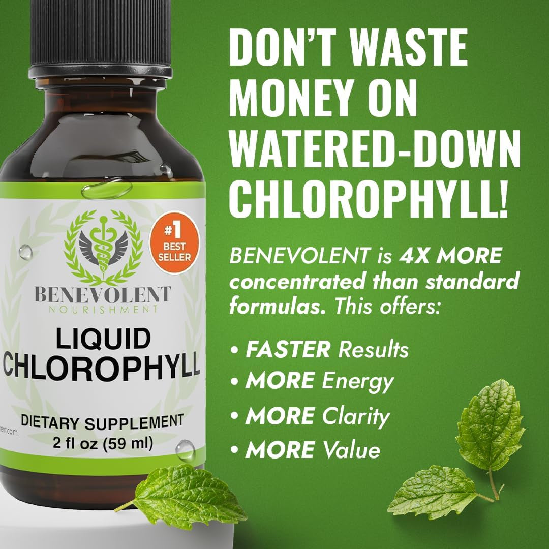 Chlorophyll Supplement, Detox & Immune Support, Internal Deodorizer - Liquid Drops, Natural Mint Flavor, 4 Month Supply, 59Ml