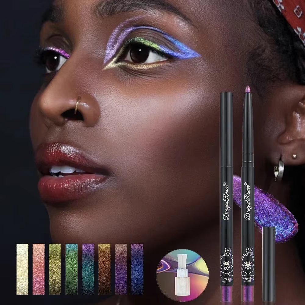 Glitter Metallic Eye Shadow Liner Pencil Waterproof Shiny Chrome Eyeliner Pearl Green Gold Purple Lying Silkworm Pen Makeup Tool