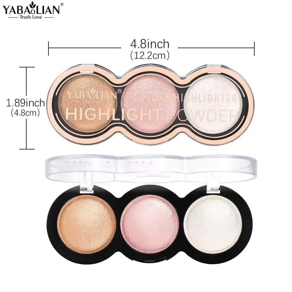 3 Colors High Gloss Highlighters Palette Makeup Face Brighten Contour Blush Waterproof Shimmer Powder Body Illuminator Cosmetics