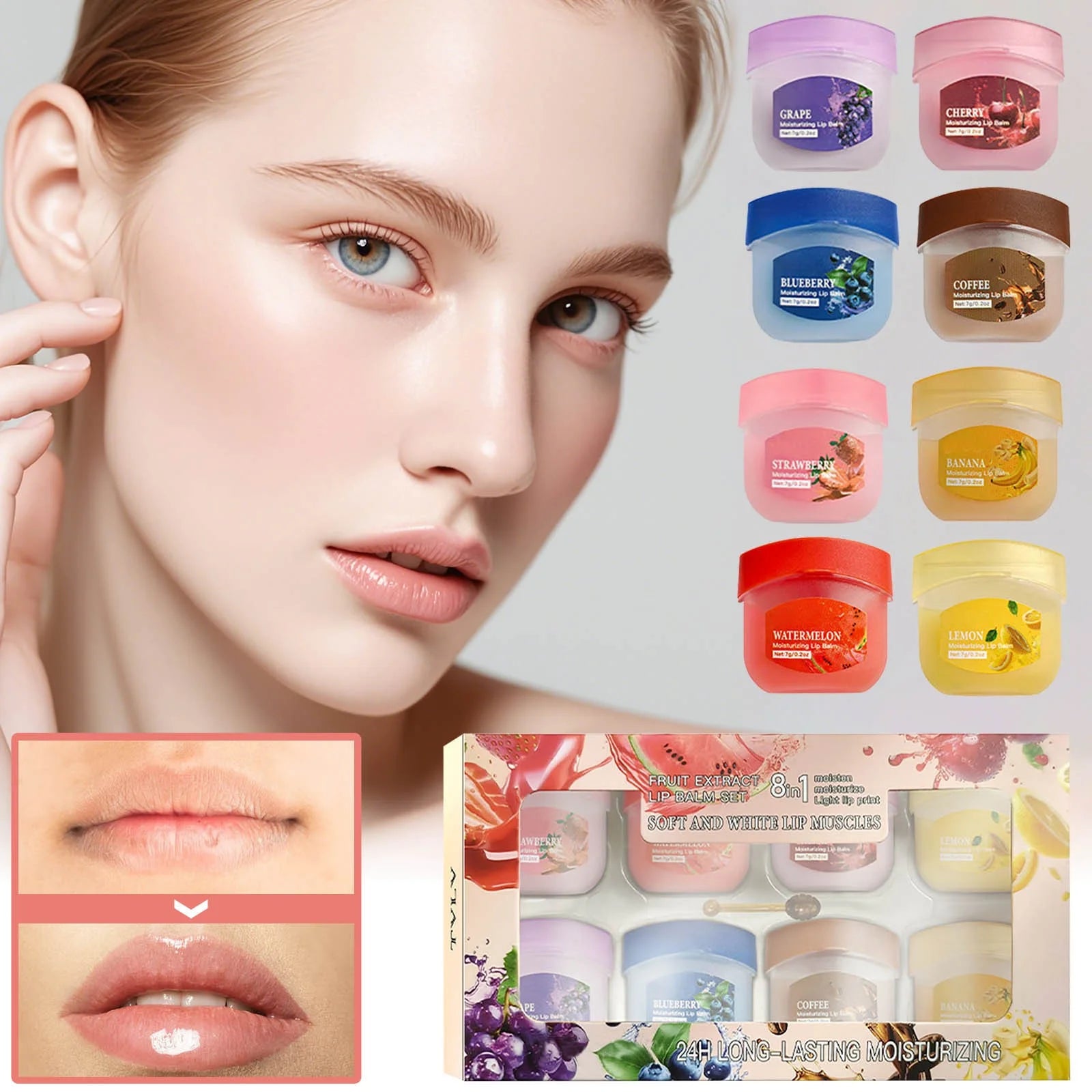 Lip Balm Set,8Pcs Fruit Flavored Lip Care Set,Worthwith Admd Lip Balm Set,Mini Lip Balm anti Chapping Lip Mmoisturizers,Moisturizing & Repairing