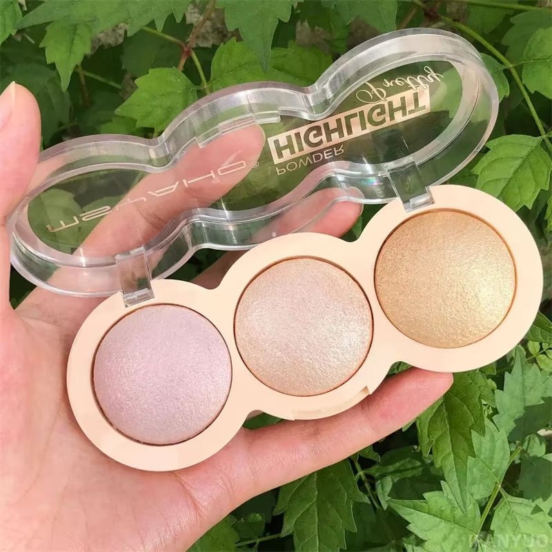3 Colors High Gloss Highlighters Palette Makeup Face Brighten Contour Blush Waterproof Shimmer Powder Body Illuminator Cosmetics