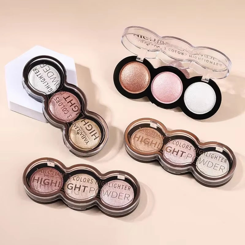 3 Colors High Gloss Highlighters Palette Makeup Face Brighten Contour Blush Waterproof Shimmer Powder Body Illuminator Cosmetics