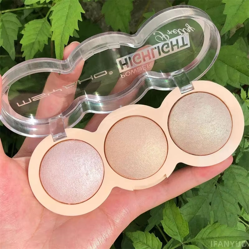3 Colors High Gloss Highlighters Palette Makeup Face Brighten Contour Blush Waterproof Shimmer Powder Body Illuminator Cosmetics